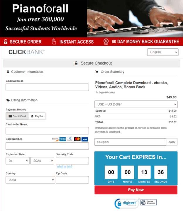 Pianoforall official Checkout Page